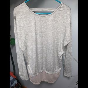 Danskin‎ Now Womens Size S 4-6 Brown/White Long Sleeve Athletic Top W/Thumbholes